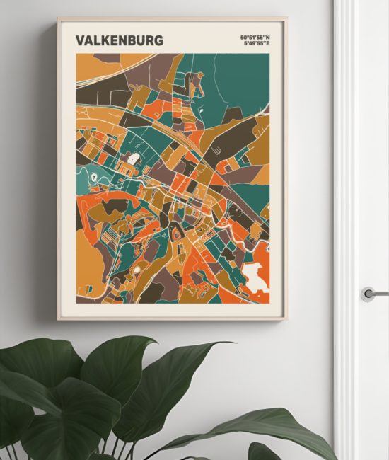 Plattegrond poster Licht Valkenburg mozaiek stl 06 Mockup muur plant lijst 04 | Funky Fellow