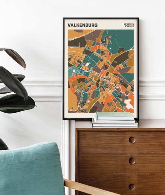 Plattegrond poster Licht Valkenburg mozaiek stl 06 Mockup stoel kast lijst 03 | Funky Fellow