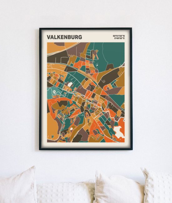 Plattegrond poster Licht Valkenburg mozaiek stl 06 mockup lijst muur bank 02 | Funky Fellow