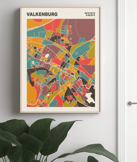 Plattegrond poster Licht Valkenburg mozaiek stl 07 Mockup muur plant lijst 04 | Funky Fellow