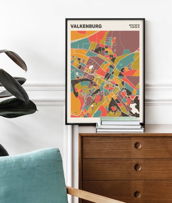Plattegrond poster Licht Valkenburg mozaiek stl 07 Mockup stoel kast lijst 03 | Funky Fellow