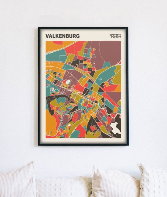 Plattegrond poster Licht Valkenburg mozaiek stl 07 mockup lijst muur bank 02 | Funky Fellow