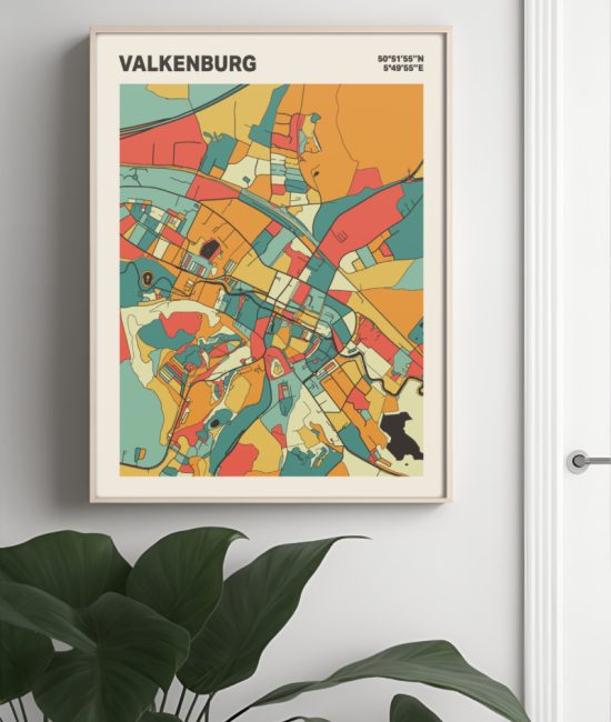 Plattegrond poster Licht Valkenburg mozaiek stl 08 Mockup muur plant lijst 04 | Funky Fellow