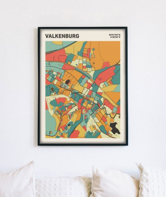 Plattegrond poster Licht Valkenburg mozaiek stl 08 mockup lijst muur bank 02 | Funky Fellow