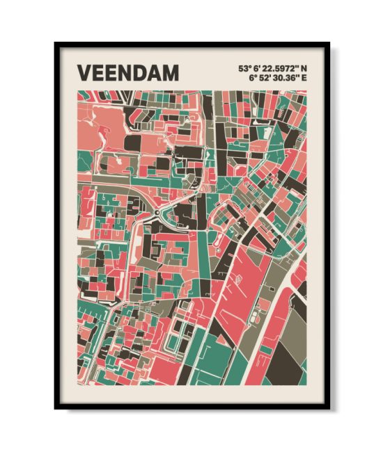 Plattegrond poster Licht Veendam mozaiek stl 02 | Funky Fellow
