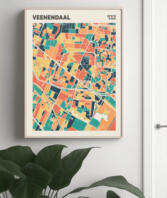 Plattegrond poster Licht Veenendaal mozaiek stl 01 Mockup muur plant lijst 04 | Funky Fellow