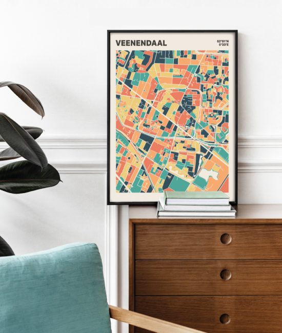 Plattegrond poster Licht Veenendaal mozaiek stl 01 Mockup stoel kast lijst 03 | Funky Fellow