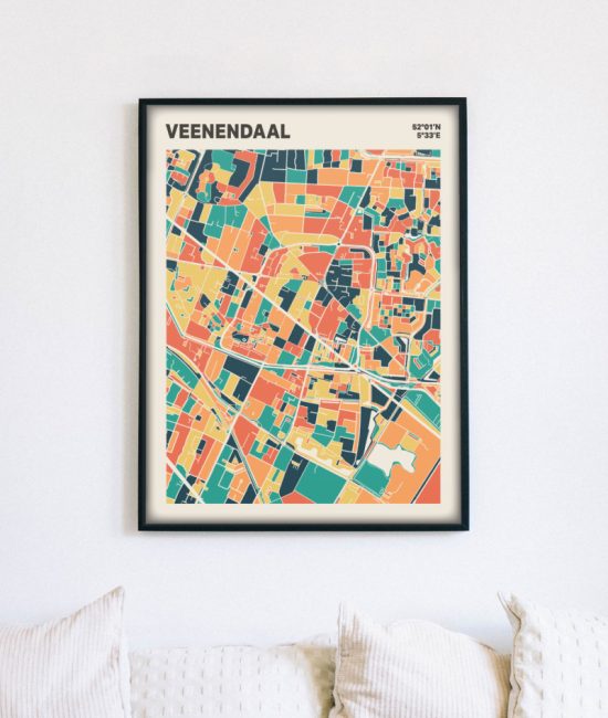 Plattegrond poster Licht Veenendaal mozaiek stl 01 mockup lijst muur bank 02 | Funky Fellow