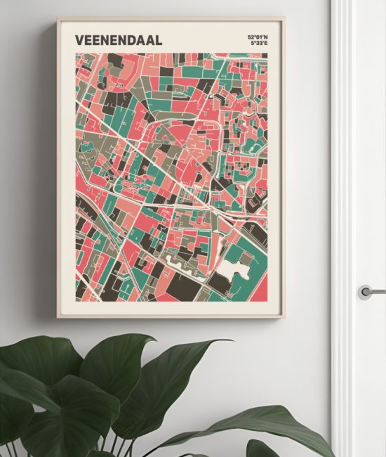 Plattegrond poster Licht Veenendaal mozaiek stl 02 Mockup muur plant lijst 04 | Funky Fellow