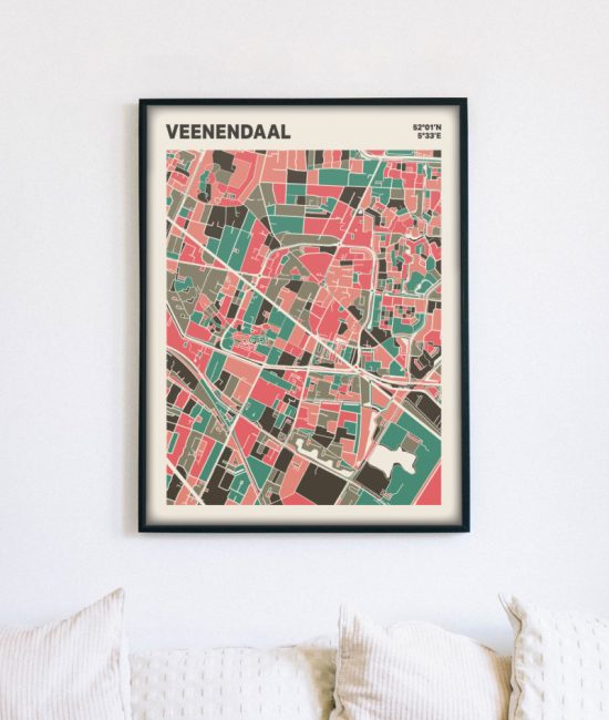 Plattegrond poster Licht Veenendaal mozaiek stl 02 mockup lijst muur bank 02 | Funky Fellow