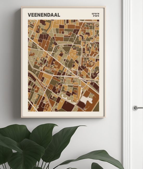 Plattegrond poster Licht Veenendaal mozaiek stl 03 Mockup muur plant lijst 04 | Funky Fellow