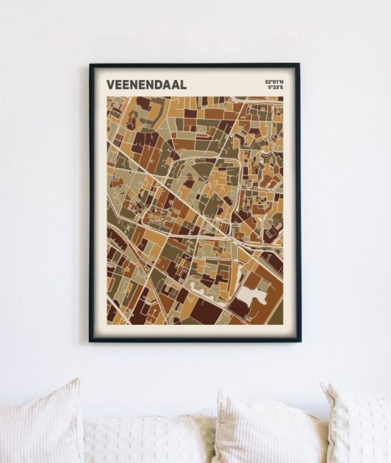 Plattegrond poster Licht Veenendaal mozaiek stl 03 mockup lijst muur bank 02 | Funky Fellow