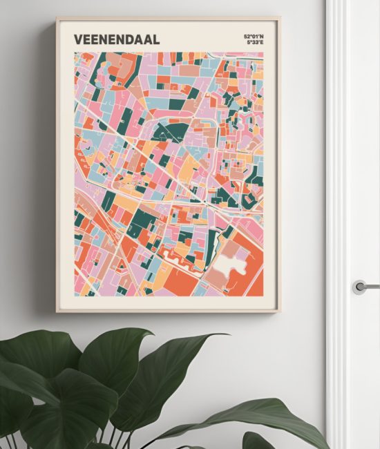 Plattegrond poster Licht Veenendaal mozaiek stl 04 Mockup muur plant lijst 04 | Funky Fellow