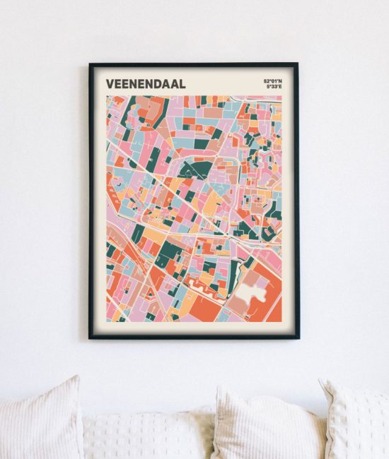 Plattegrond poster Licht Veenendaal mozaiek stl 04 mockup lijst muur bank 02 | Funky Fellow