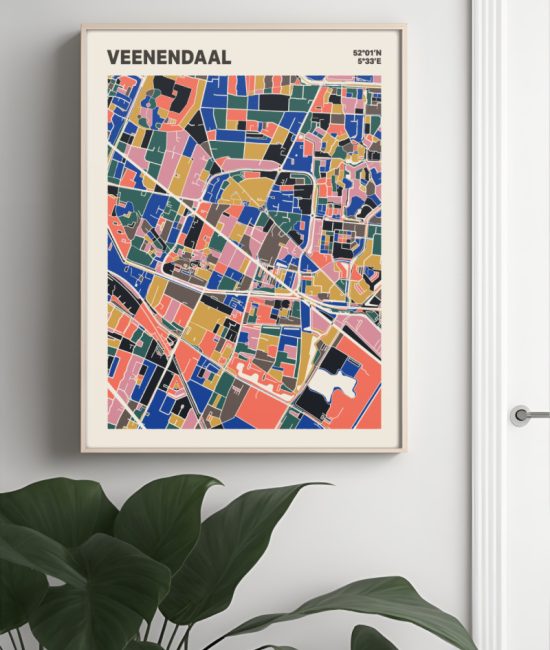 Plattegrond poster Licht Veenendaal mozaiek stl 05 Mockup muur plant lijst 04 | Funky Fellow