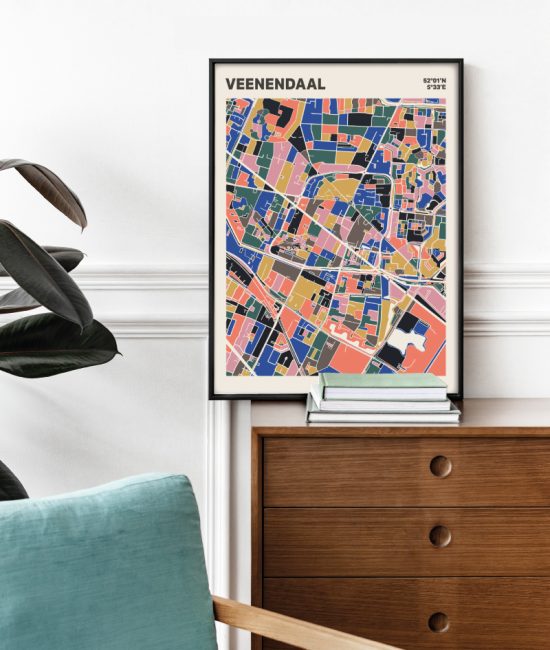 Plattegrond poster Licht Veenendaal mozaiek stl 05 Mockup stoel kast lijst 03 | Funky Fellow