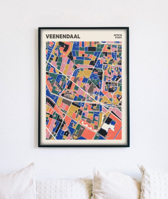 Plattegrond poster Licht Veenendaal mozaiek stl 05 mockup lijst muur bank 02 | Funky Fellow