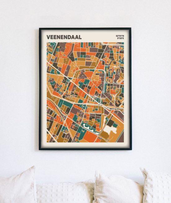 Plattegrond poster Licht Veenendaal mozaiek stl 06 mockup lijst muur bank 02 | Funky Fellow