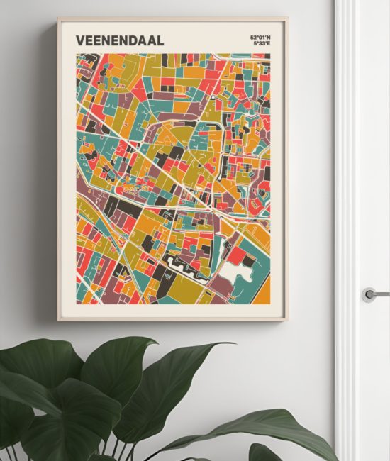 Plattegrond poster Licht Veenendaal mozaiek stl 07 Mockup muur plant lijst 04 | Funky Fellow