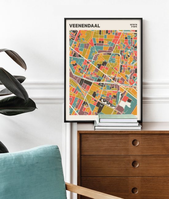 Plattegrond poster Licht Veenendaal mozaiek stl 07 Mockup stoel kast lijst 03 | Funky Fellow