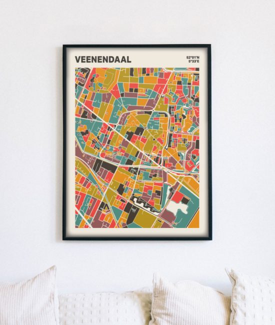 Plattegrond poster Licht Veenendaal mozaiek stl 07 mockup lijst muur bank 02 | Funky Fellow