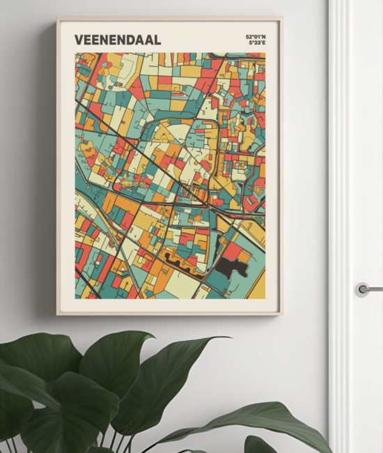 Plattegrond poster Licht Veenendaal mozaiek stl 08 Mockup muur plant lijst 04 | Funky Fellow