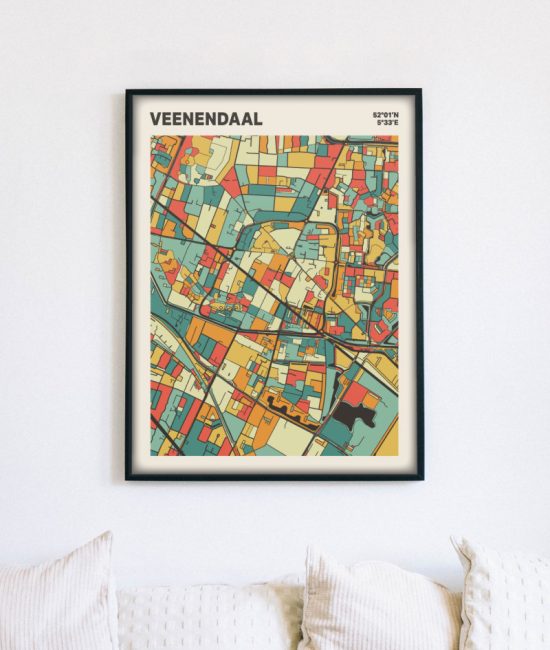 Plattegrond poster Licht Veenendaal mozaiek stl 08 mockup lijst muur bank 02 | Funky Fellow