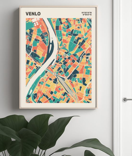 Plattegrond poster Licht Venlo mozaiek stl 01 Mockup muur plant lijst 04 | Funky Fellow
