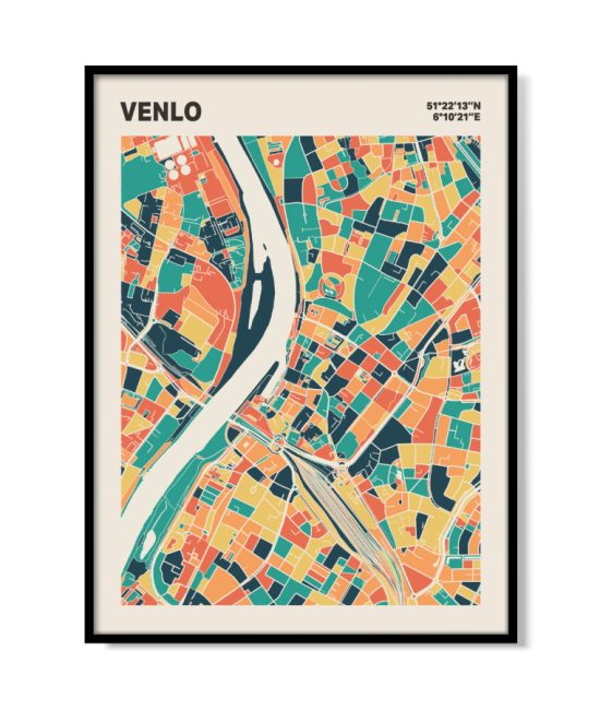 Plattegrond poster Licht Venlo mozaiek stl 01 mockup lijst 05 | Funky Fellow