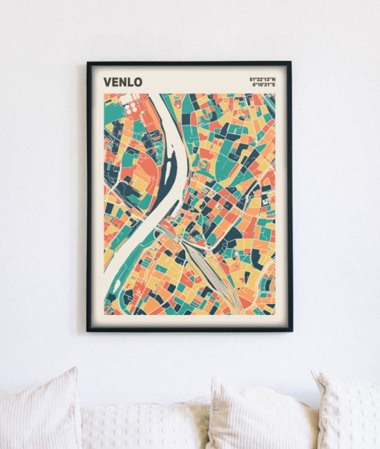 Plattegrond poster Licht Venlo mozaiek stl 01 mockup lijst muur bank 02 | Funky Fellow
