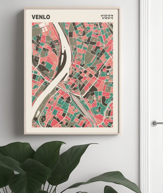 Plattegrond poster Licht Venlo mozaiek stl 02 Mockup muur plant lijst 04 | Funky Fellow