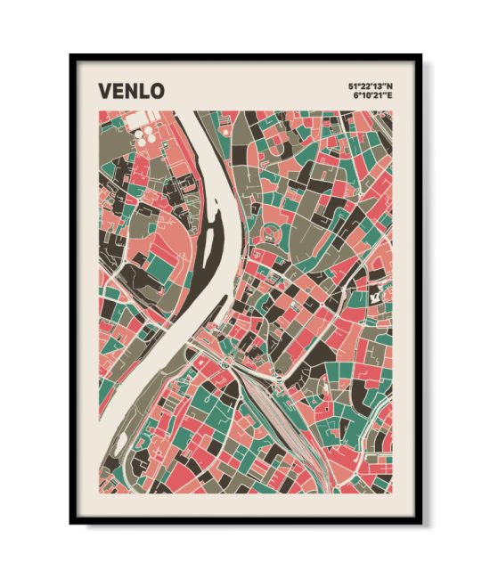 Plattegrond poster Licht Venlo mozaiek stl 02 mockup lijst 05 | Funky Fellow