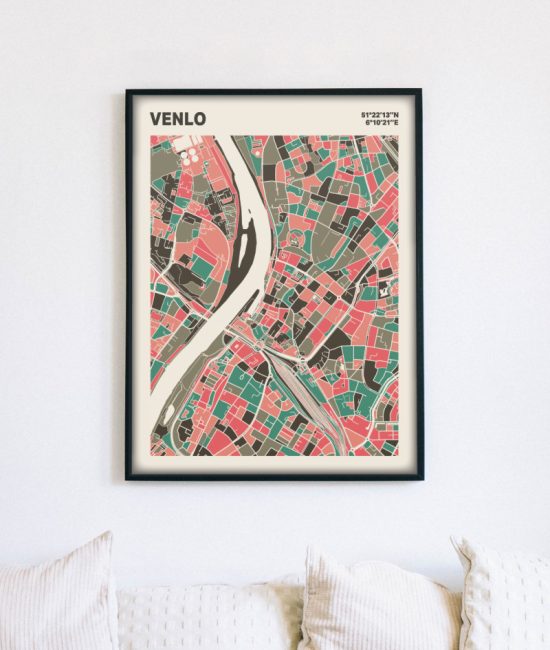 Plattegrond poster Licht Venlo mozaiek stl 02 mockup lijst muur bank 02 | Funky Fellow
