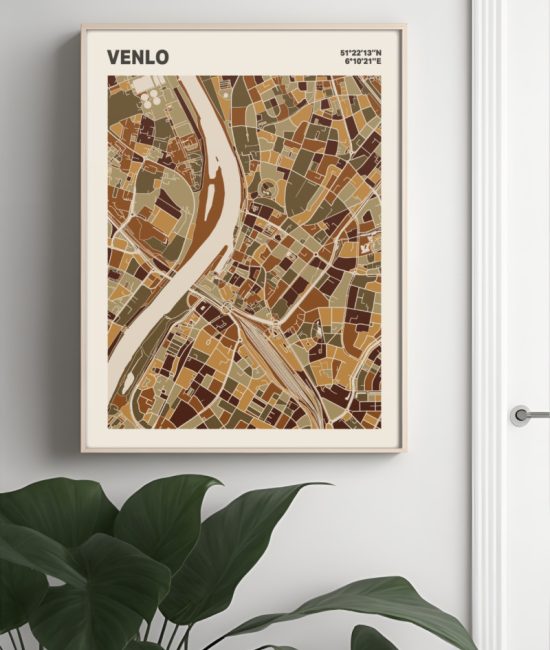 Plattegrond poster Licht Venlo mozaiek stl 03 Mockup muur plant lijst 04 | Funky Fellow