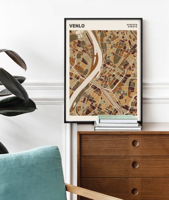 Plattegrond poster Licht Venlo mozaiek stl 03 Mockup stoel kast lijst 03 | Funky Fellow