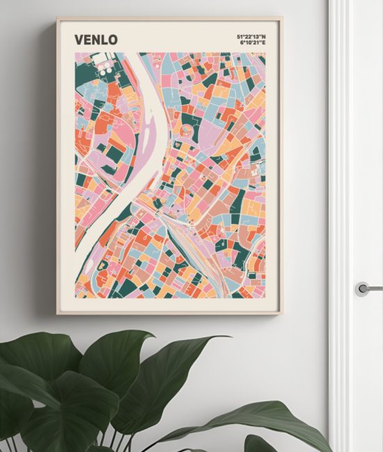 Plattegrond poster Licht Venlo mozaiek stl 04 Mockup muur plant lijst 04 | Funky Fellow