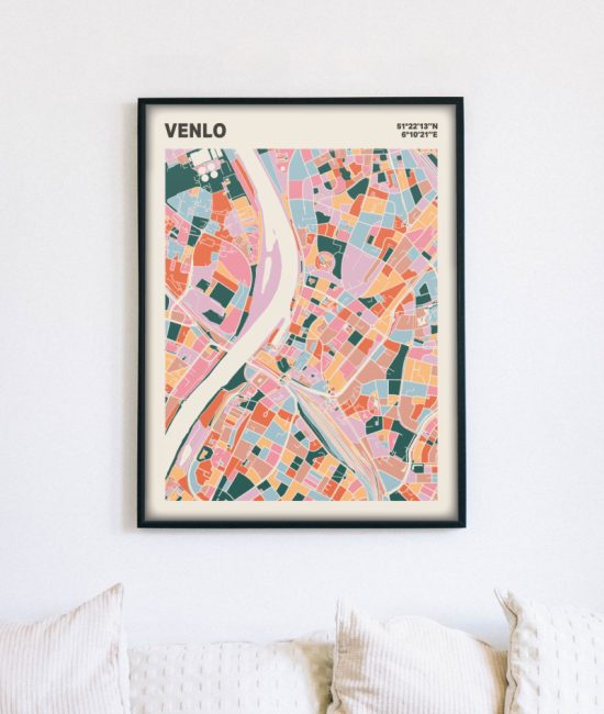 Plattegrond poster Licht Venlo mozaiek stl 04 mockup lijst muur bank 02 | Funky Fellow