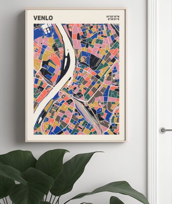 Plattegrond poster Licht Venlo mozaiek stl 05 Mockup muur plant lijst 04 | Funky Fellow