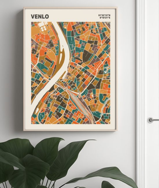 Plattegrond poster Licht Venlo mozaiek stl 06 Mockup muur plant lijst 04 | Funky Fellow