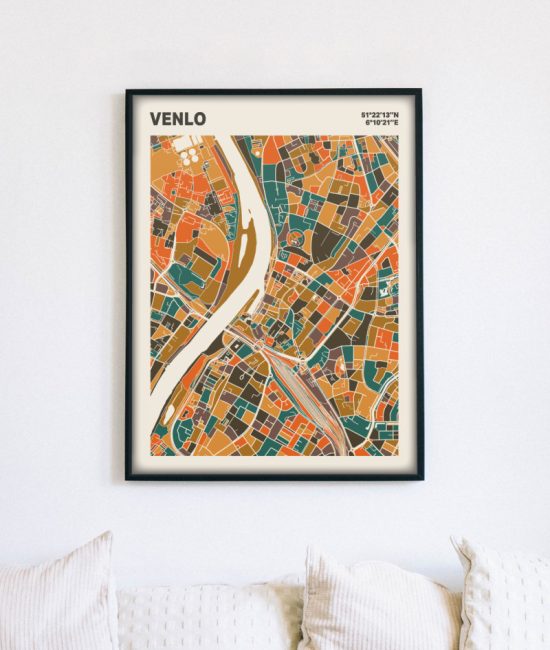 Plattegrond poster Licht Venlo mozaiek stl 06 mockup lijst muur bank 02 | Funky Fellow