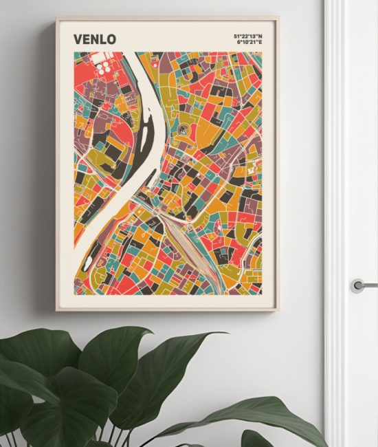Plattegrond poster Licht Venlo mozaiek stl 07 Mockup muur plant lijst 04 | Funky Fellow