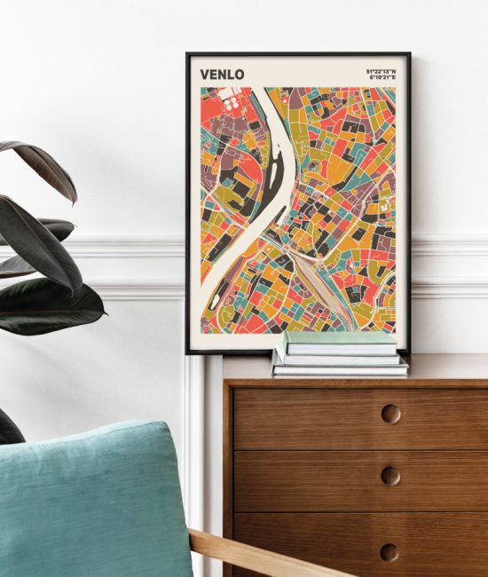 Plattegrond poster Licht Venlo mozaiek stl 07 Mockup stoel kast lijst 03 | Funky Fellow