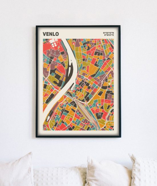 Plattegrond poster Licht Venlo mozaiek stl 07 mockup lijst muur bank 02 | Funky Fellow