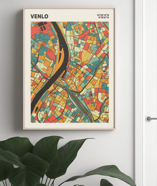 Plattegrond poster Licht Venlo mozaiek stl 08 Mockup muur plant lijst 04 | Funky Fellow