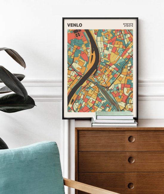 Plattegrond poster Licht Venlo mozaiek stl 08 Mockup stoel kast lijst 03 | Funky Fellow