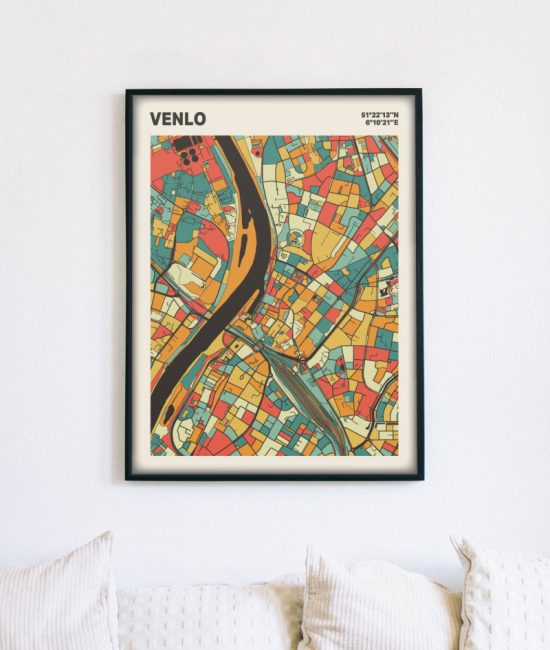 Plattegrond poster Licht Venlo mozaiek stl 08 mockup lijst muur bank 02 | Funky Fellow