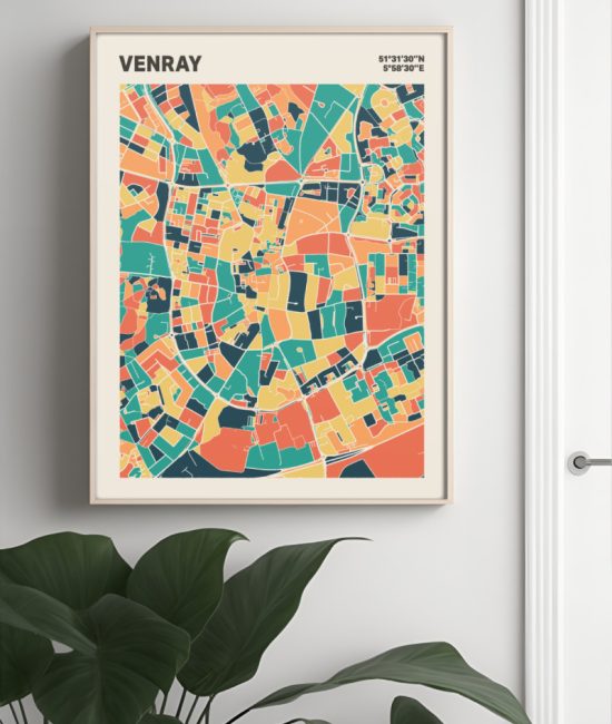 Plattegrond poster Licht Venray mozaiek stl 01 Mockup muur plant lijst 04 | Funky Fellow