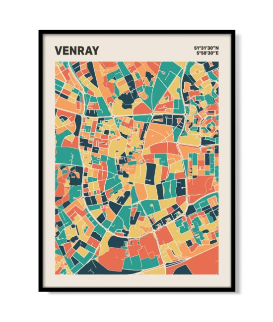 Plattegrond poster Licht Venray mozaiek stl 01 mockup lijst 05 | Funky Fellow