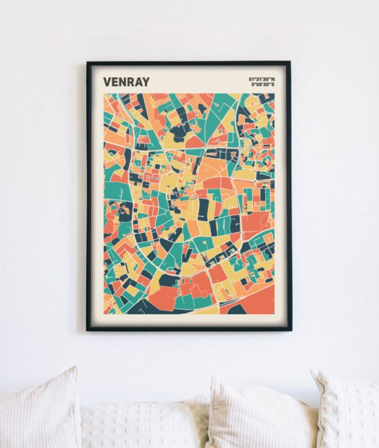 Plattegrond poster Licht Venray mozaiek stl 01 mockup lijst muur bank 02 | Funky Fellow
