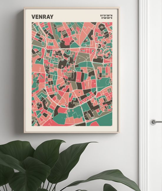 Plattegrond poster Licht Venray mozaiek stl 02 Mockup muur plant lijst 04 | Funky Fellow